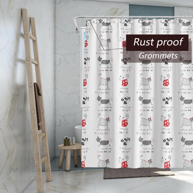 TIKABC Shower Curtain Liner, 4G PEVA Shower Liner, Plastic Waterproof Shower Curtains, with Grommet Holes and 3 Magnetic Weights(Black Red Kitten) - Image 5